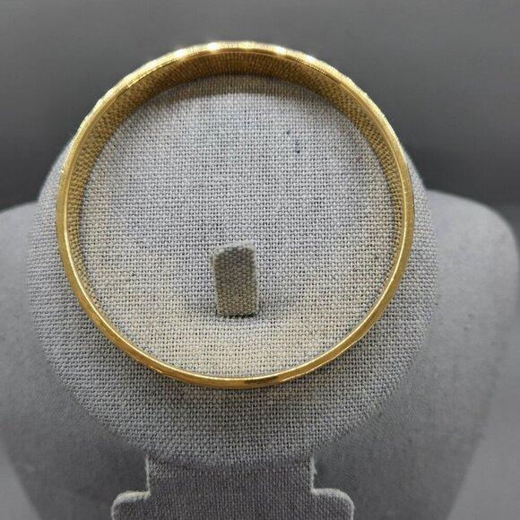Vintage Monet Bangle Bracelet Brushed Gold Tone Textured Etched Signed 8.5” - Picture 3 of 4